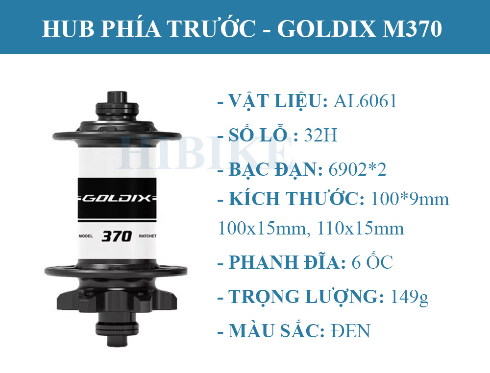 Bộ Hub Xe Đạp GOLDIX M370 - Phanh Đĩa 6 Ốc - Rachet 36T