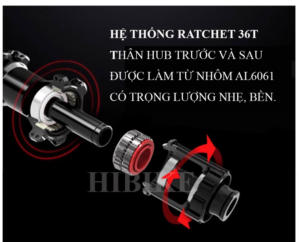 Bộ Hub Xe Đạp GOLDIX M370 - Phanh Đĩa 6 Ốc - Rachet 36T