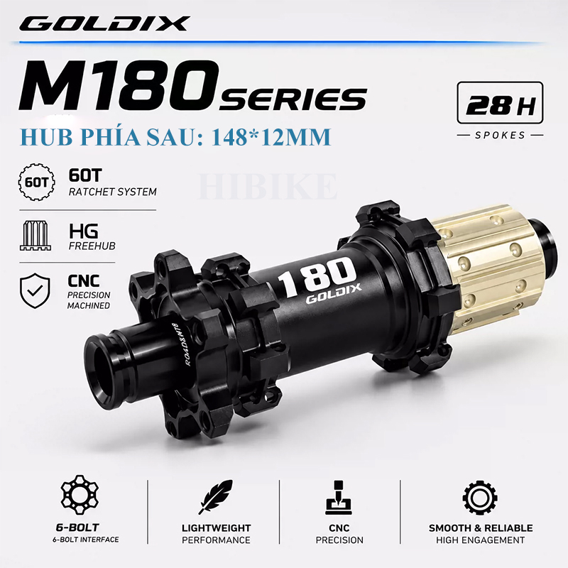Bộ Hub GOLDIX M180 BOOST Ratchet 60T – 28 Lỗ - Phanh Đĩa 6 Ốc