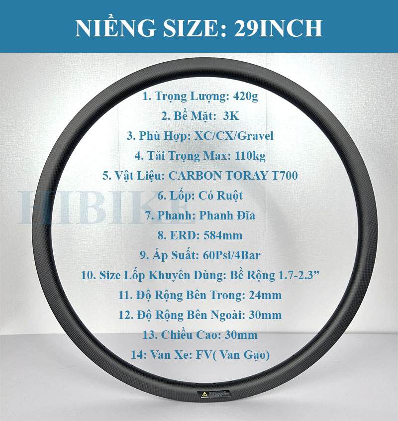 Niềng Xe Đạp MTB Carbon Toray 27.5 Inch Và 29 Inch - Phanh Đĩa