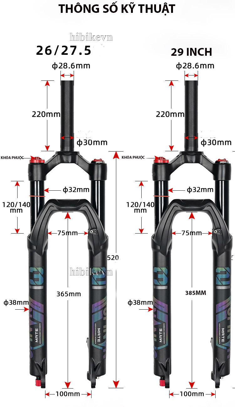 Phuộc Hơi Xe Đạp MTB NANLIO 26/ 27.5 / 29 Inch – Phanh Đĩa