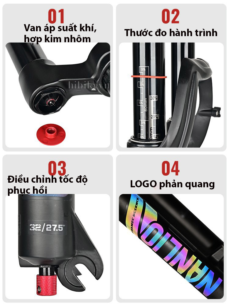 Phuộc Hơi Xe Đạp MTB NANLIO 26/ 27.5 / 29 Inch – Phanh Đĩa