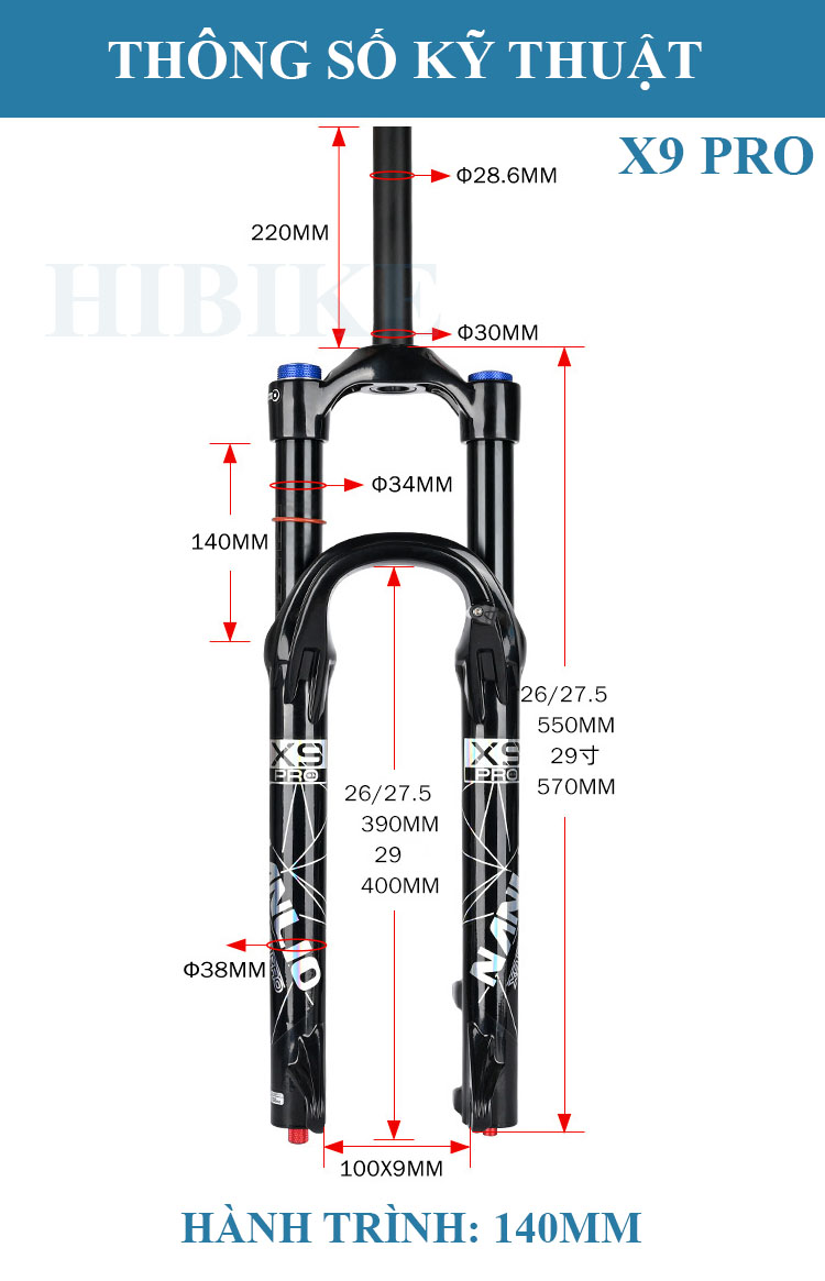 Phuộc Hơi Xe Đạp MTB NANLIO X9 PRO 26/27.5/29 Inch