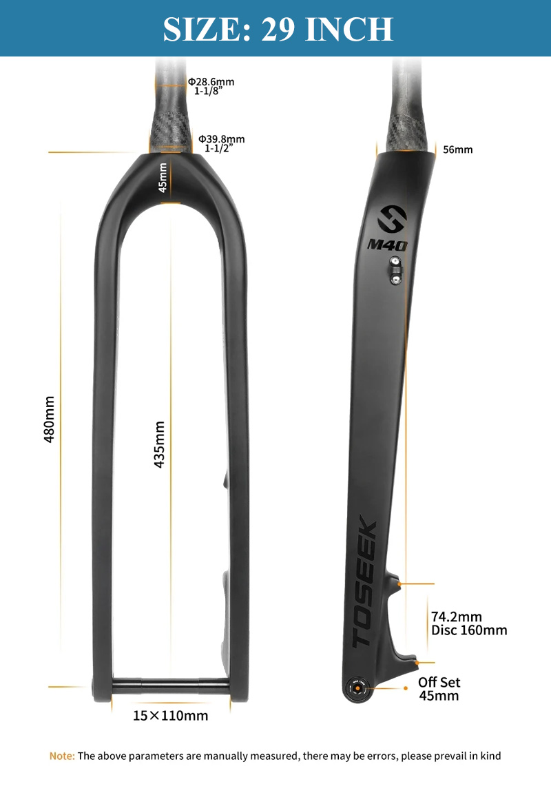 Phuộc Đơ Xe Đạp MTB CARBON TOSEEK M40 BOOST - Cổ Nở 39.8mm