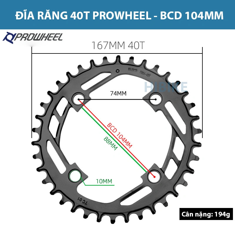 Đĩa răng xe đạp PROWHEEL BCD 104MM 1X