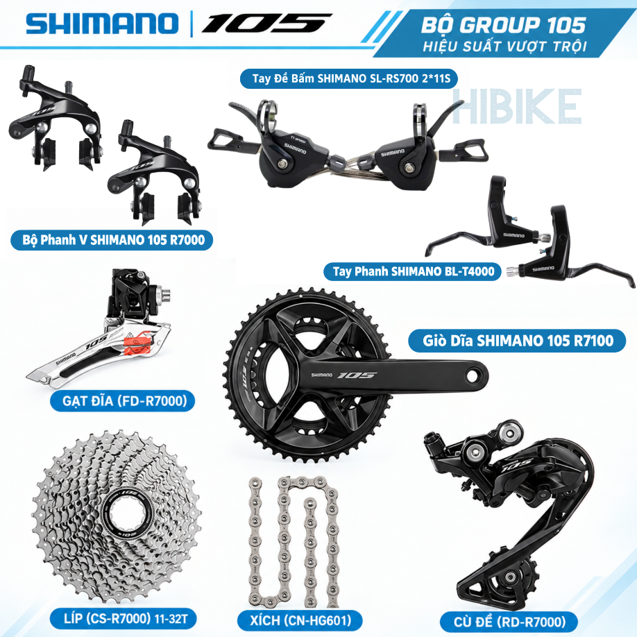 Bộ group SHIMANO 105 R7000 2x11S - Tay Ngang