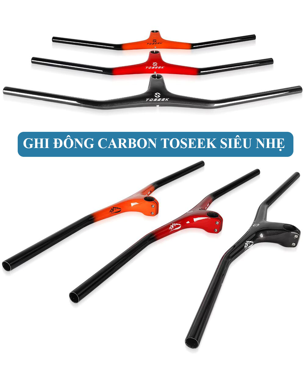 Ghi Đông Xe Đạp MTB Liền Pô Tăng CARBON TOSEEK TSL180