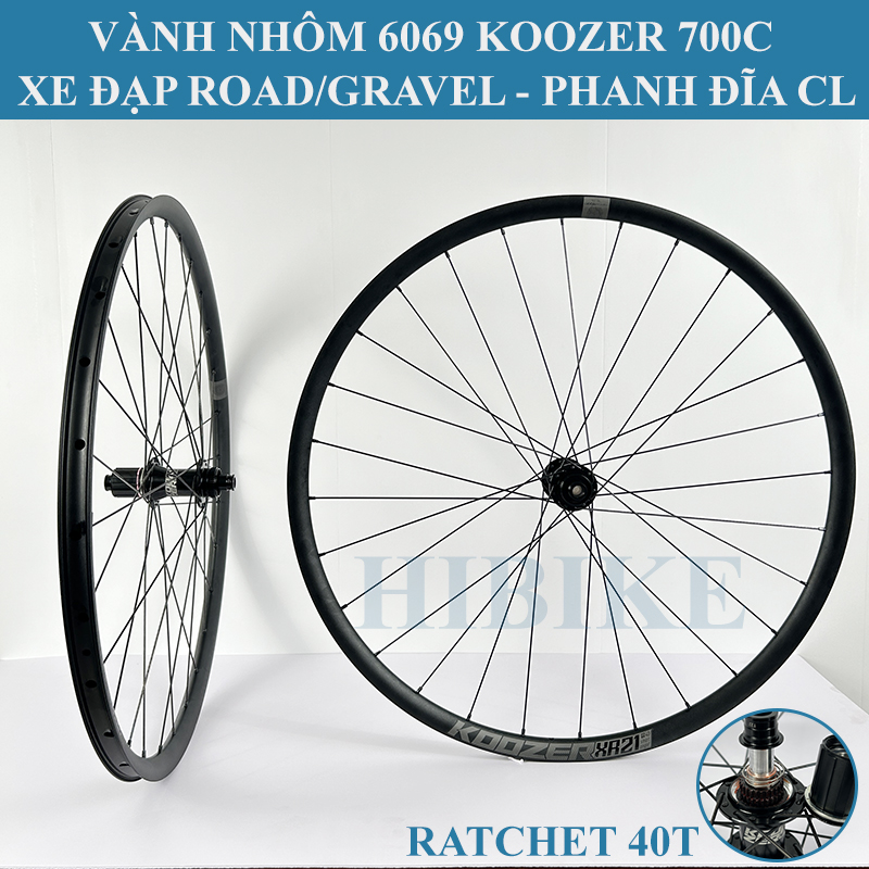Bộ Vành Nhôm 6069 KOOZER 700C Xe Đạp Road/Gravel Ratchet 40T - Phanh Đĩa CL