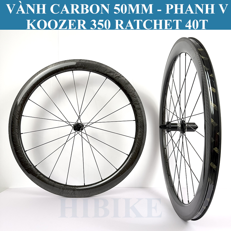 Bộ Vành Xe Đạp CARBON KOOZER 350 TORAY T800 50MM  AC3 Vân Đá - Phanh V