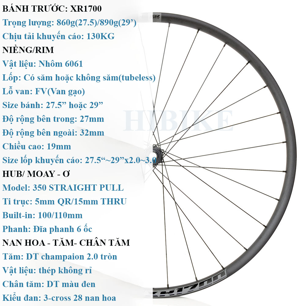 Bộ Vành Nhôm 27.5/29Inch KOOZER XR1700 - Phanh Đĩa 6 Ốc