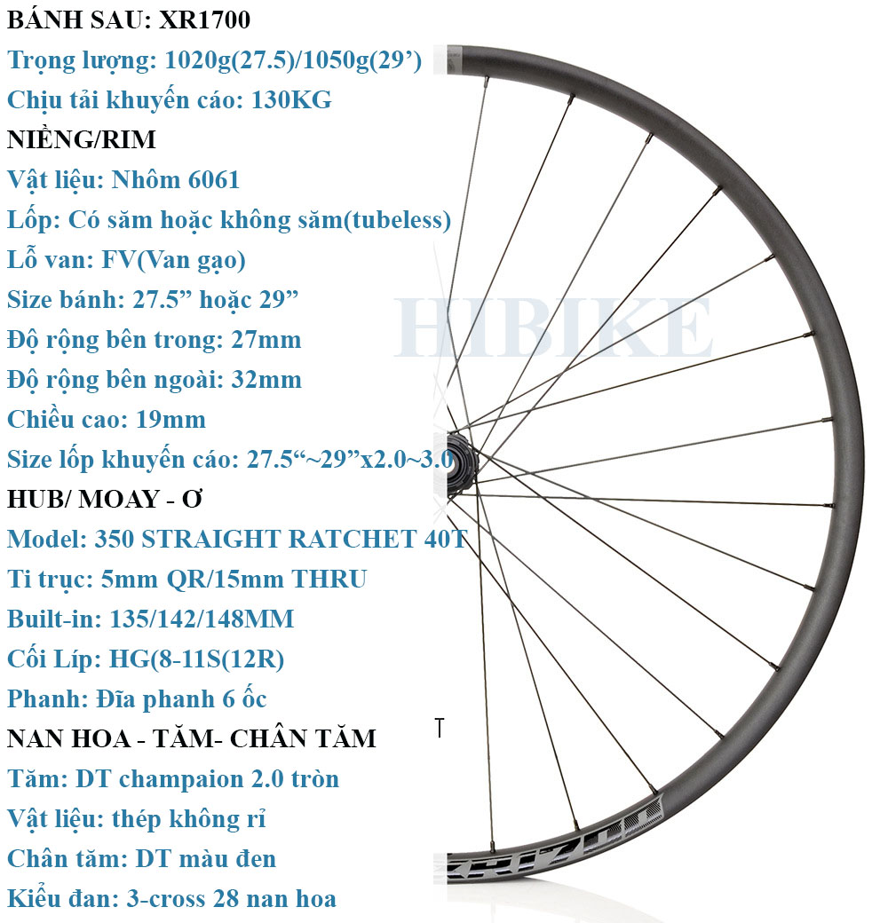 Bộ Vành Nhôm 27.5/29Inch KOOZER XR1700 - Phanh Đĩa 6 Ốc