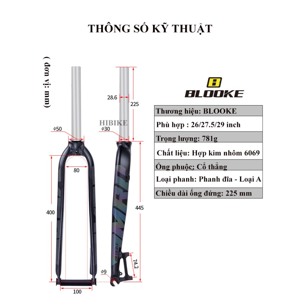 Phuộc Đơ Xe Đạp Nhôm Blooke 26/27.5 và 29 Inch - Phanh Đĩa