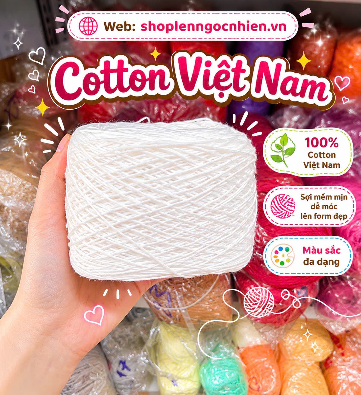 Sợi ctvn, Cotton Việt Nam màu trơn hãng Craf Yarn VN