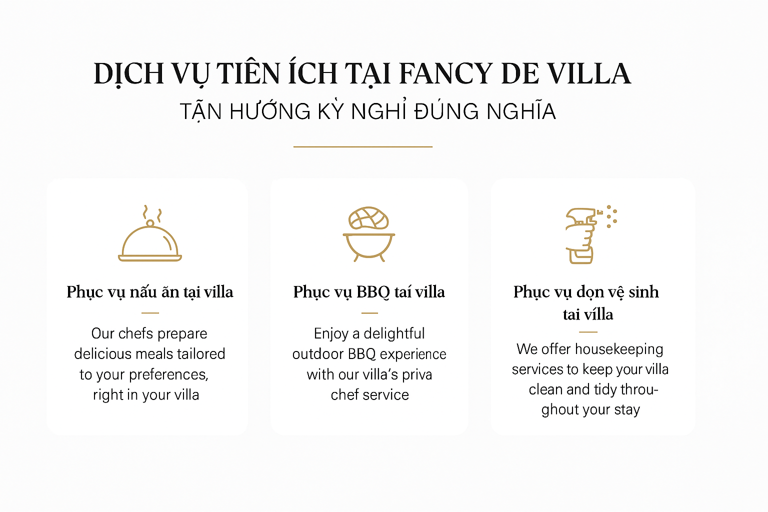 Dịch vụ nấu ăn, BBQ và vệ sinh tại Villa