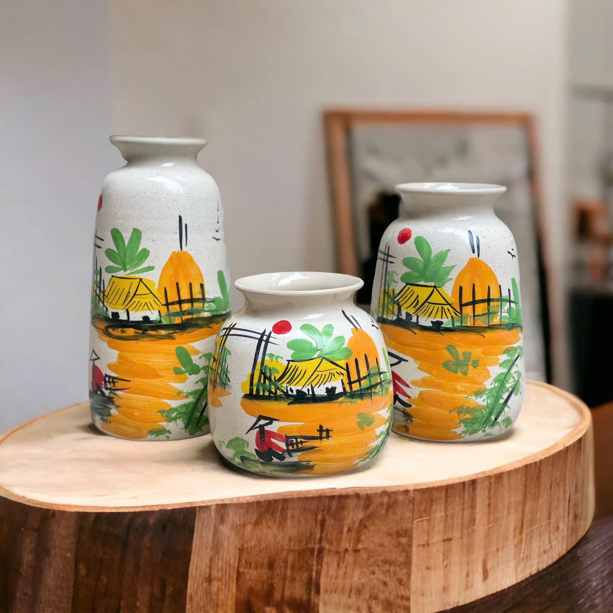 Set 3 Lọ Hoa Sứ Trang Trí Nội Thất