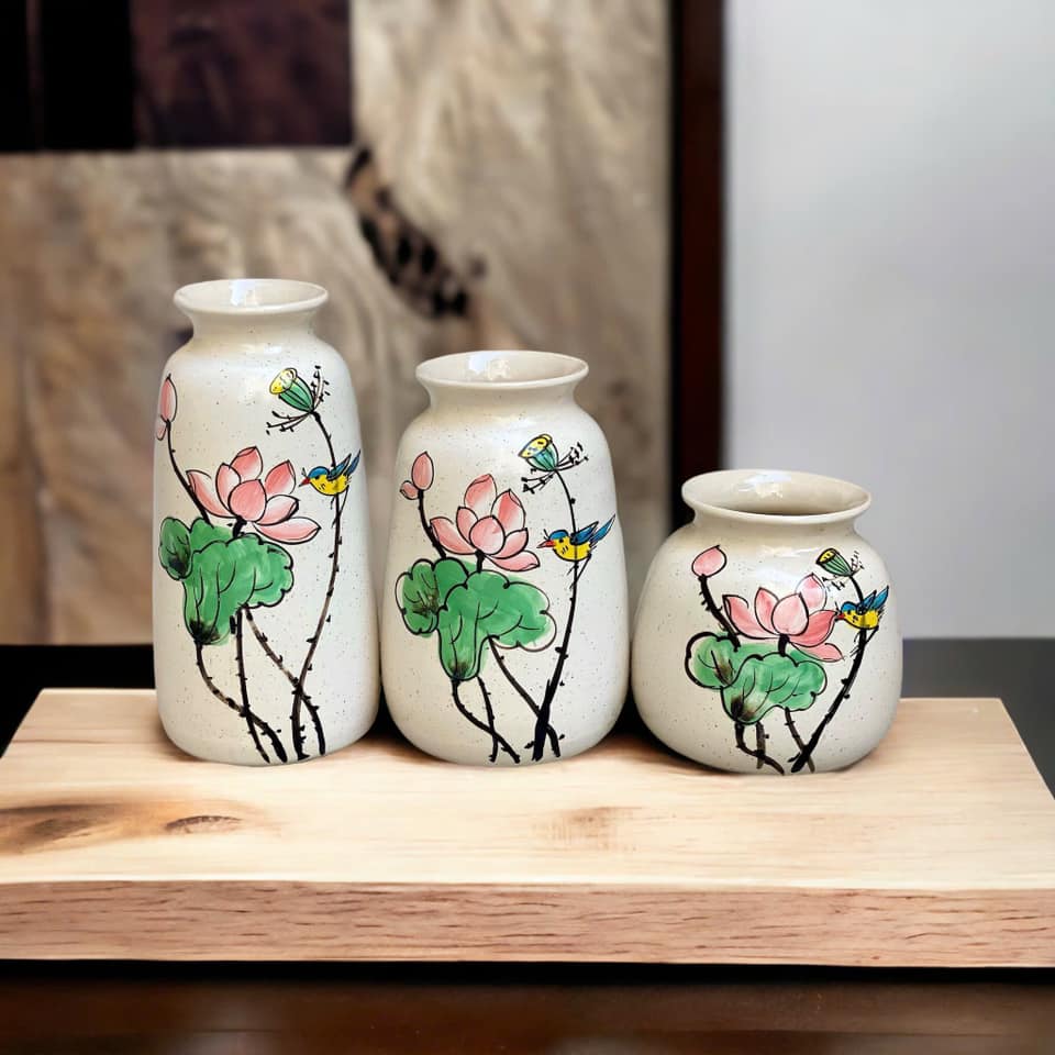 Set 3 Lọ Hoa Sứ Trang Trí Nội Thất