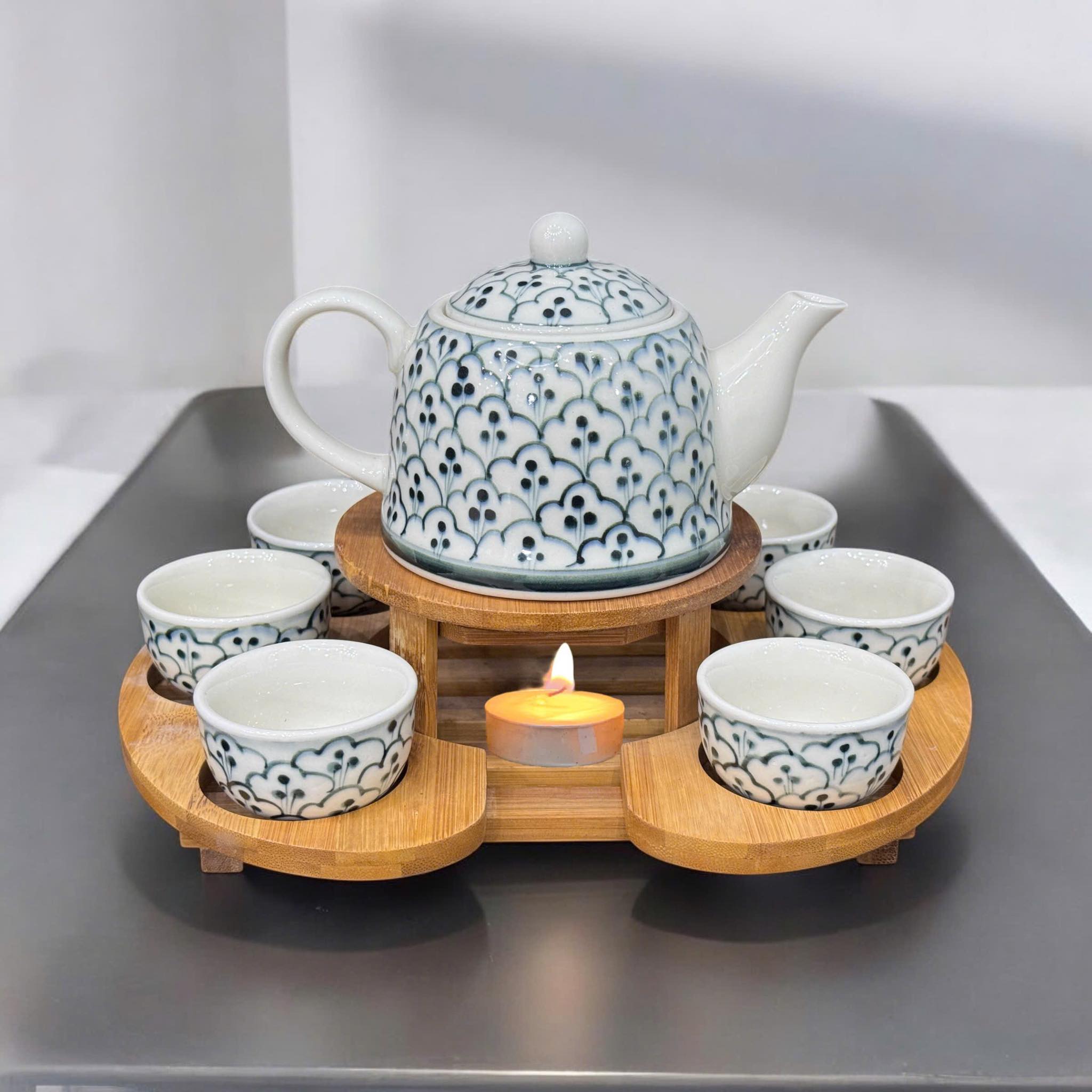 Bộ ấm trà khay tre