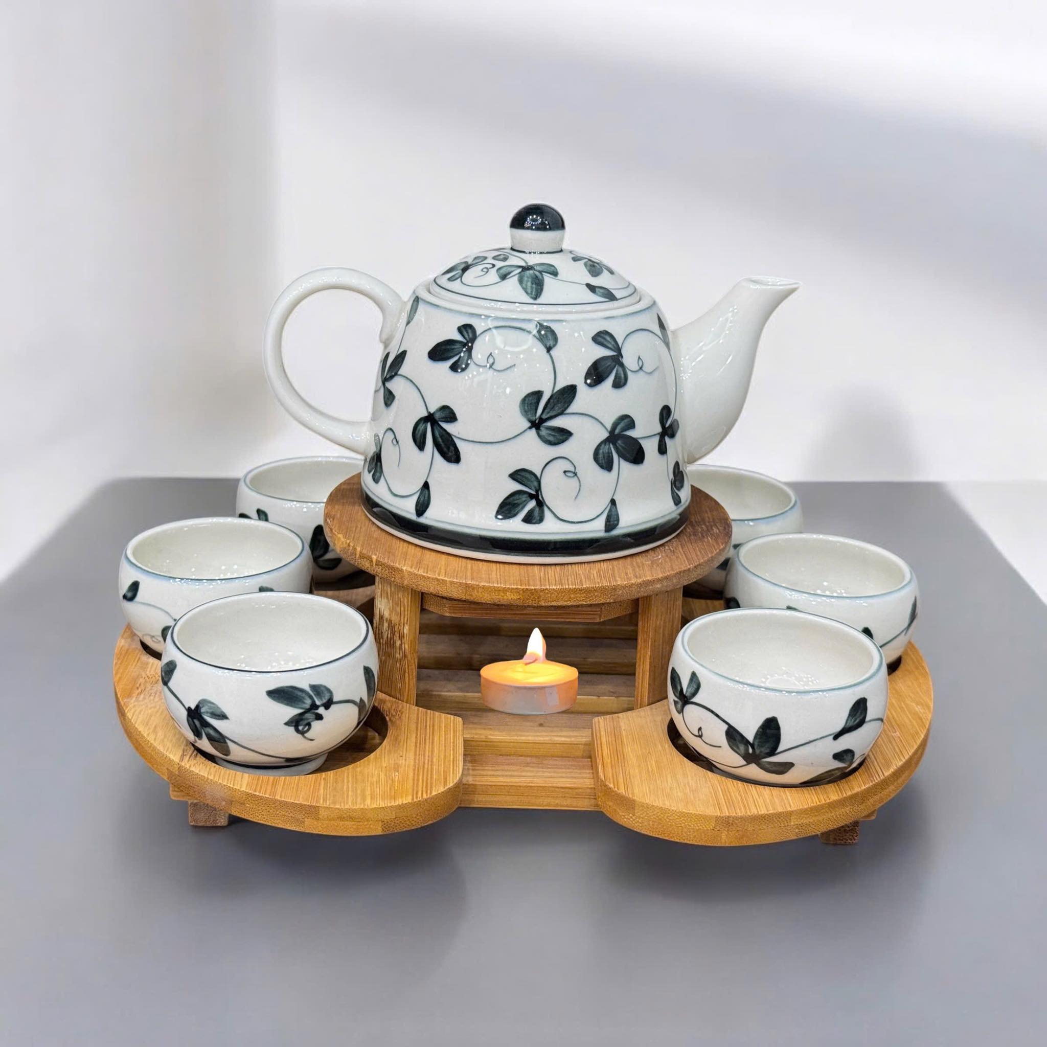 Bộ ấm trà khay tre