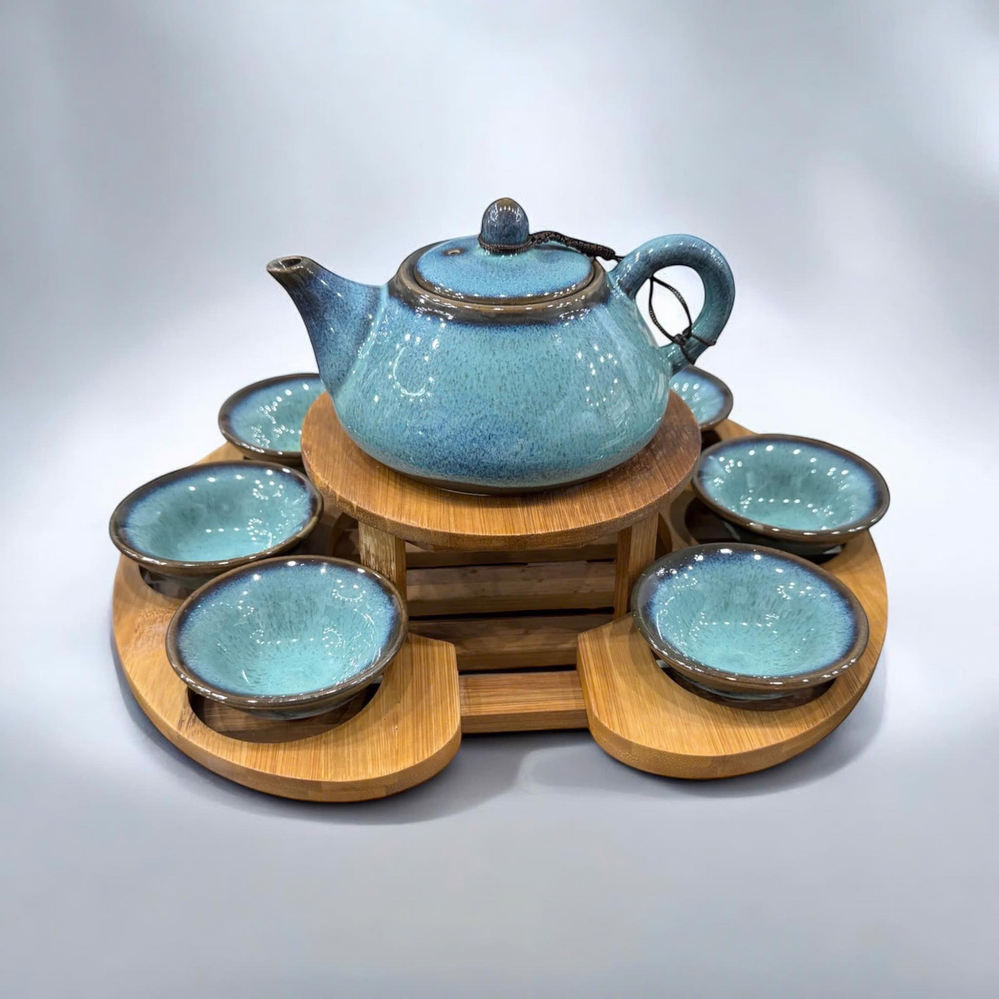 Bộ ấm trà khay tre