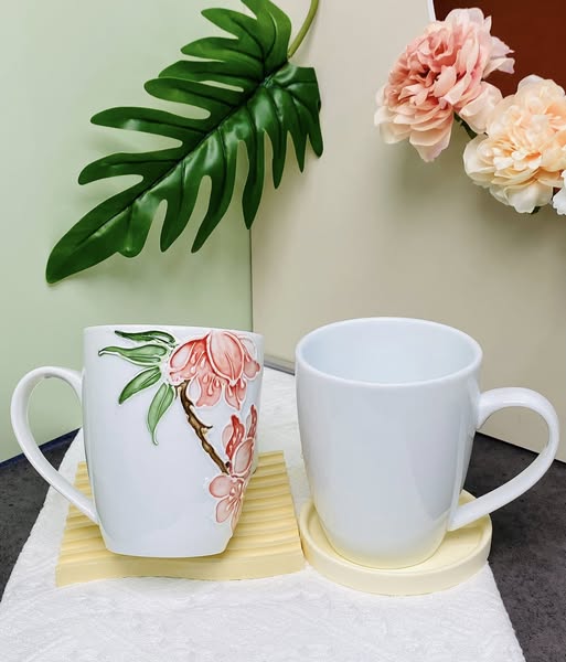 Cốc Sứ 3D Họa Tiết Hoa