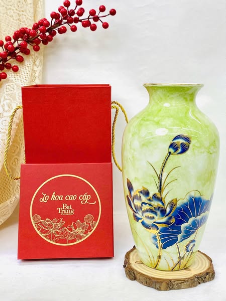 Lọ hoa sứ men đá in vàng kim