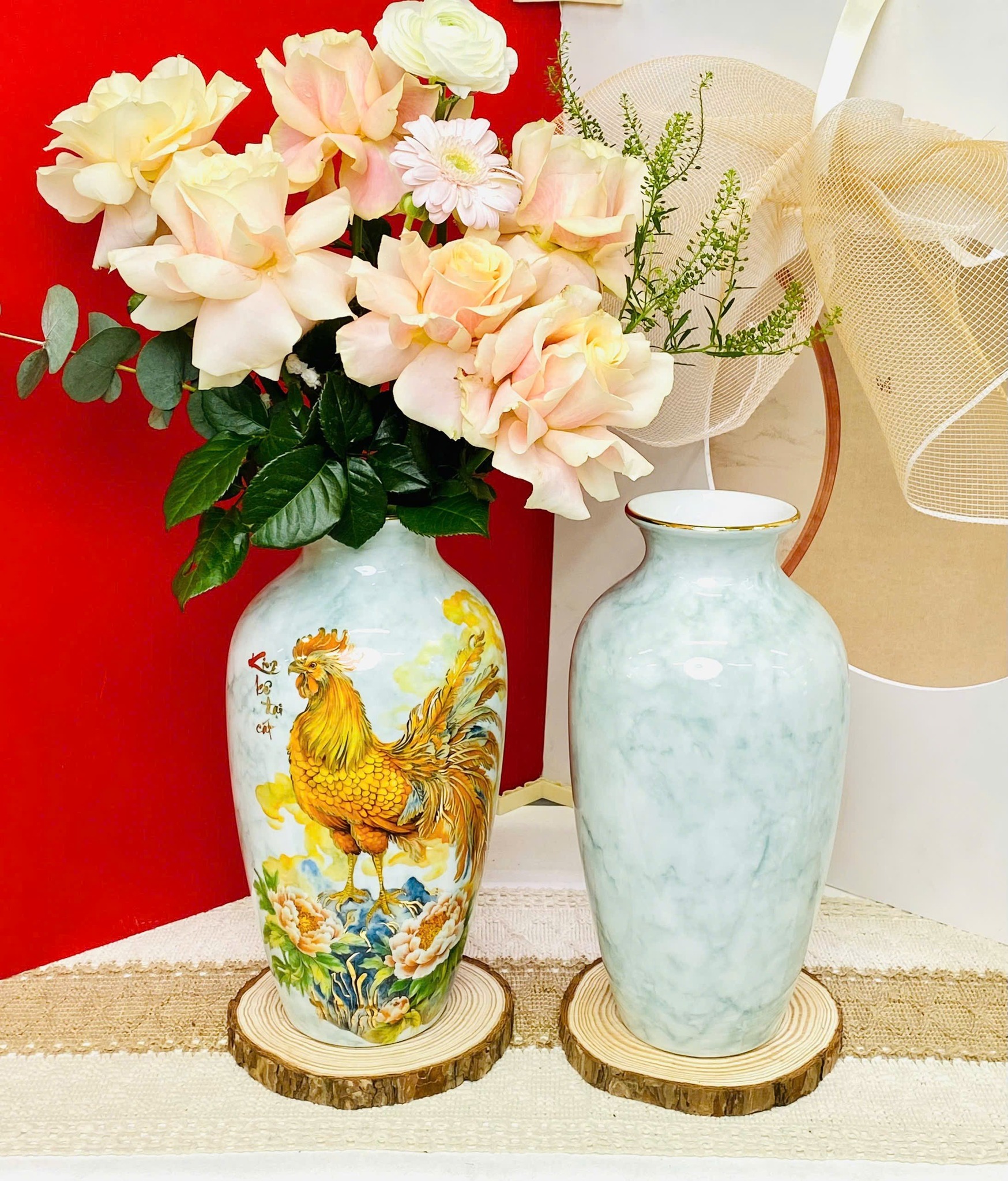 Lọ hoa sứ men đá in vàng kim