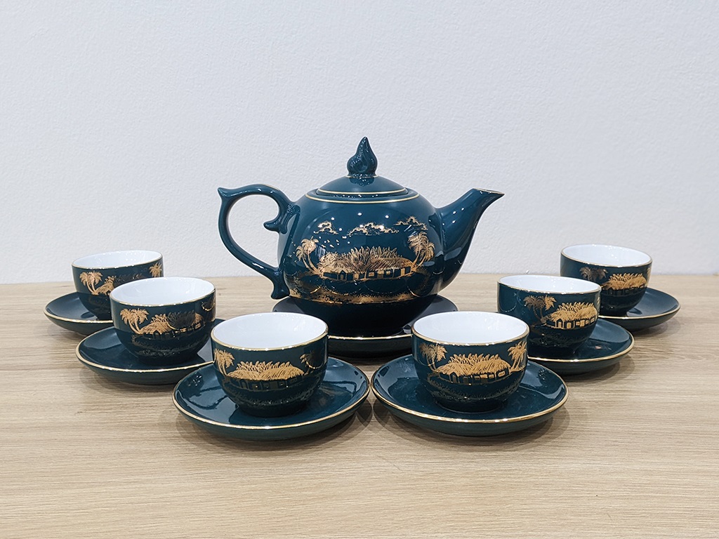 Bộ ấm chén men xanh lục bảo, men xanh cổ vịt