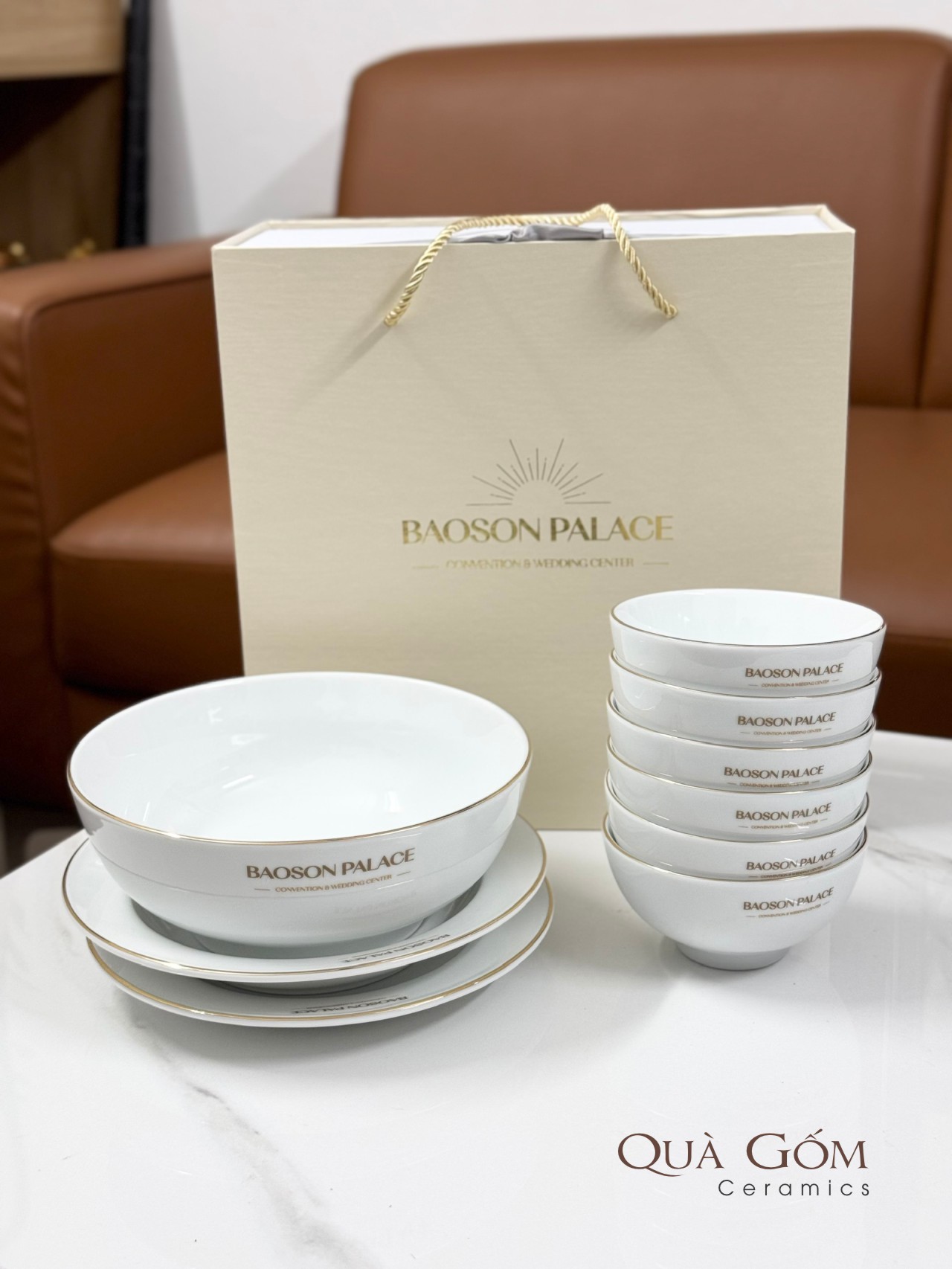 Bộ đồ ăn sứ viền vàng Bảo sơn Palace