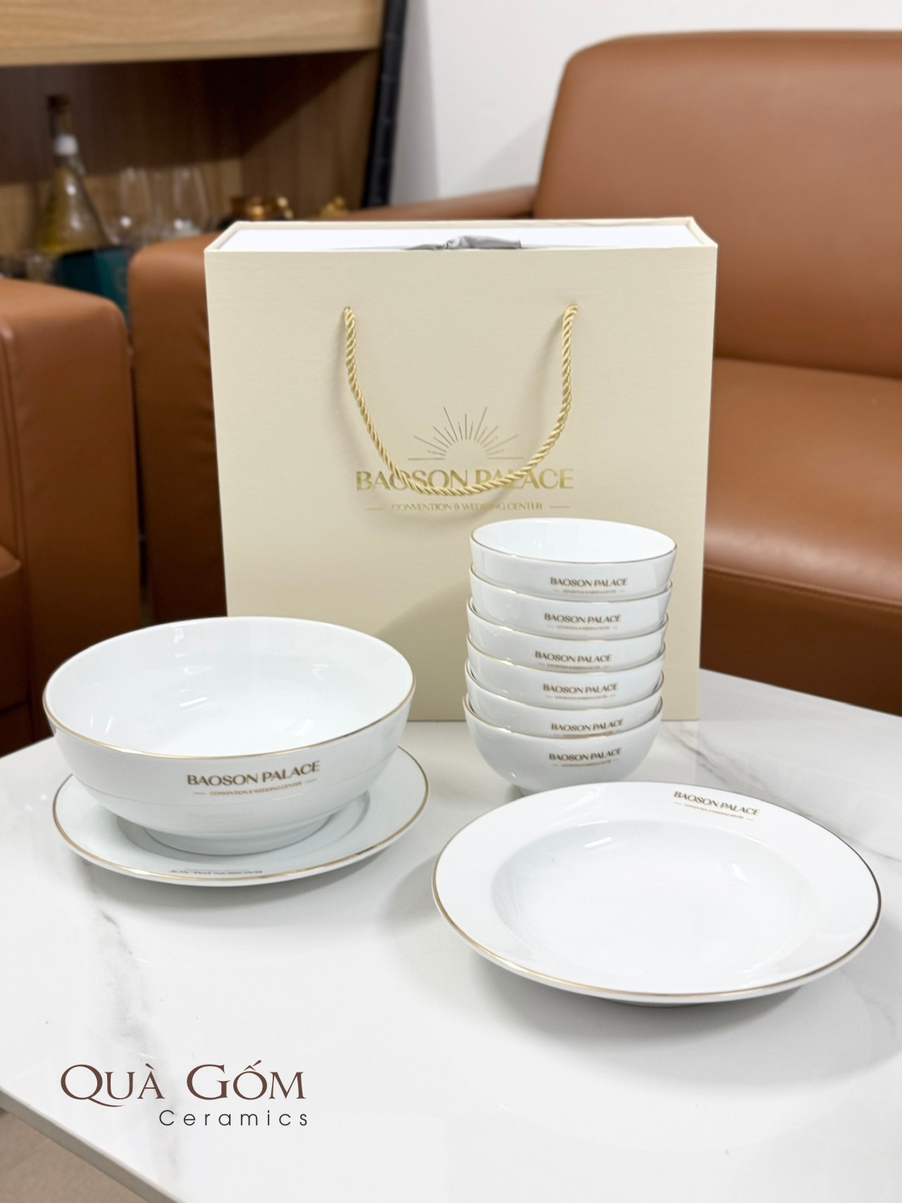 Bộ đồ ăn sứ viền vàng Bảo sơn Palace