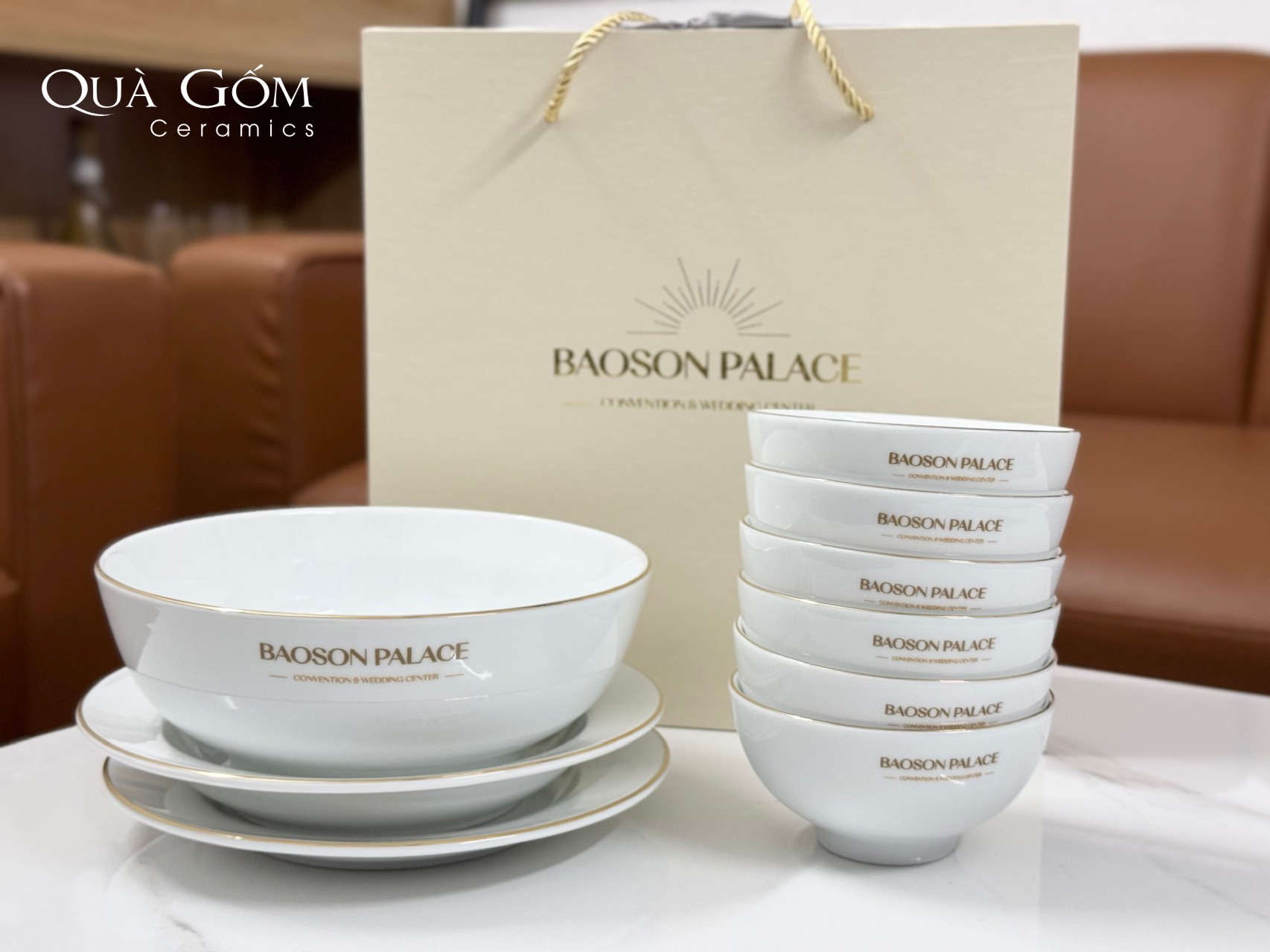 Bộ đồ ăn sứ viền vàng Bảo sơn Palace