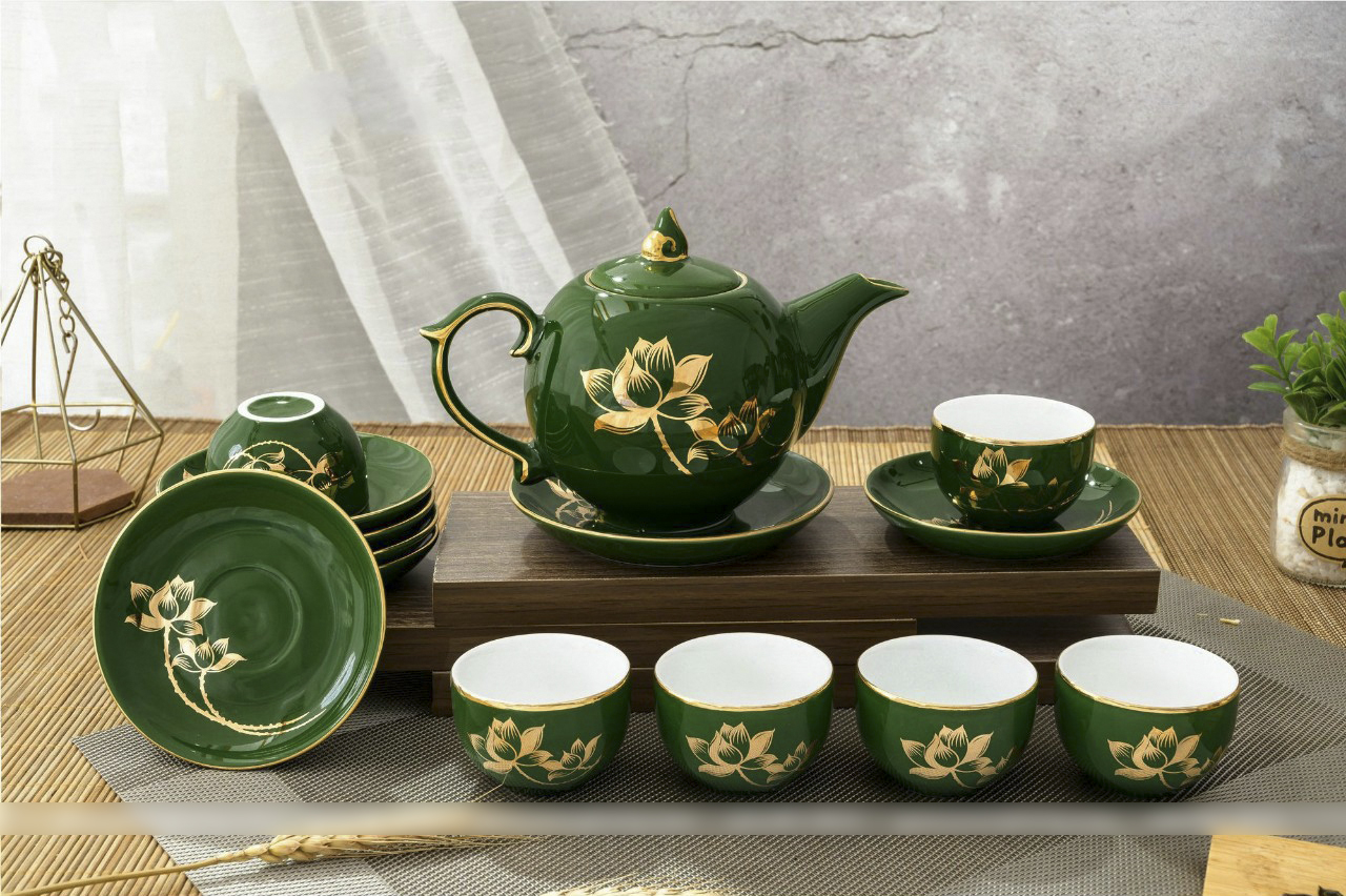 Bộ ấm chén men xanh lục bảo, men xanh cổ vịt