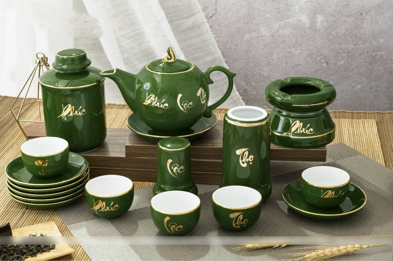 Bộ ấm chén men xanh lục bảo, men xanh cổ vịt