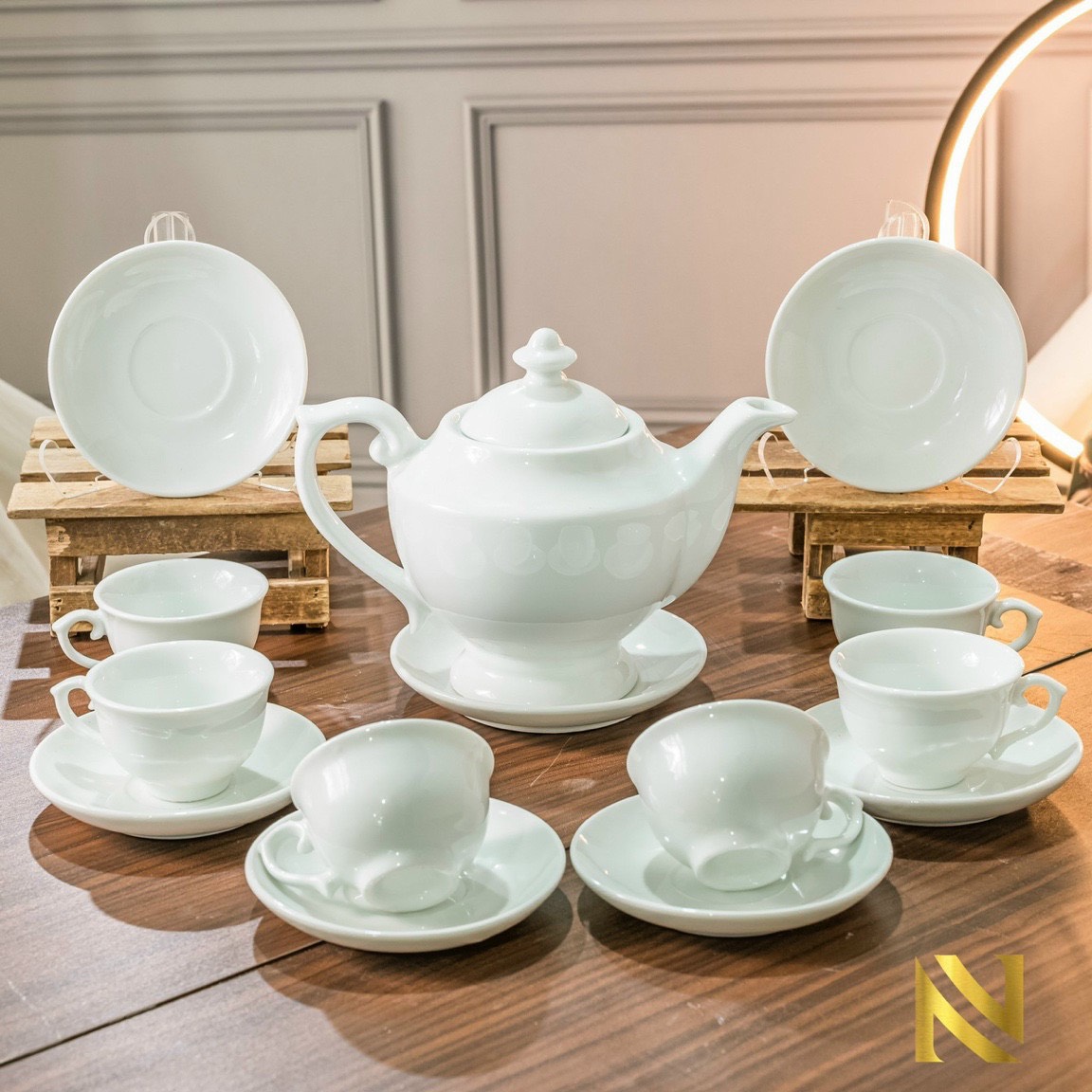 Bộ ấm chén trắng trơn