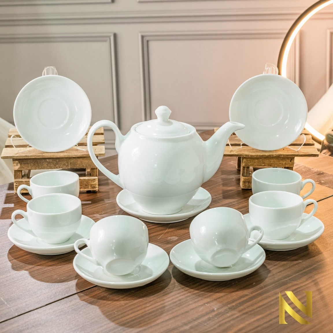 Bộ ấm chén trắng trơn