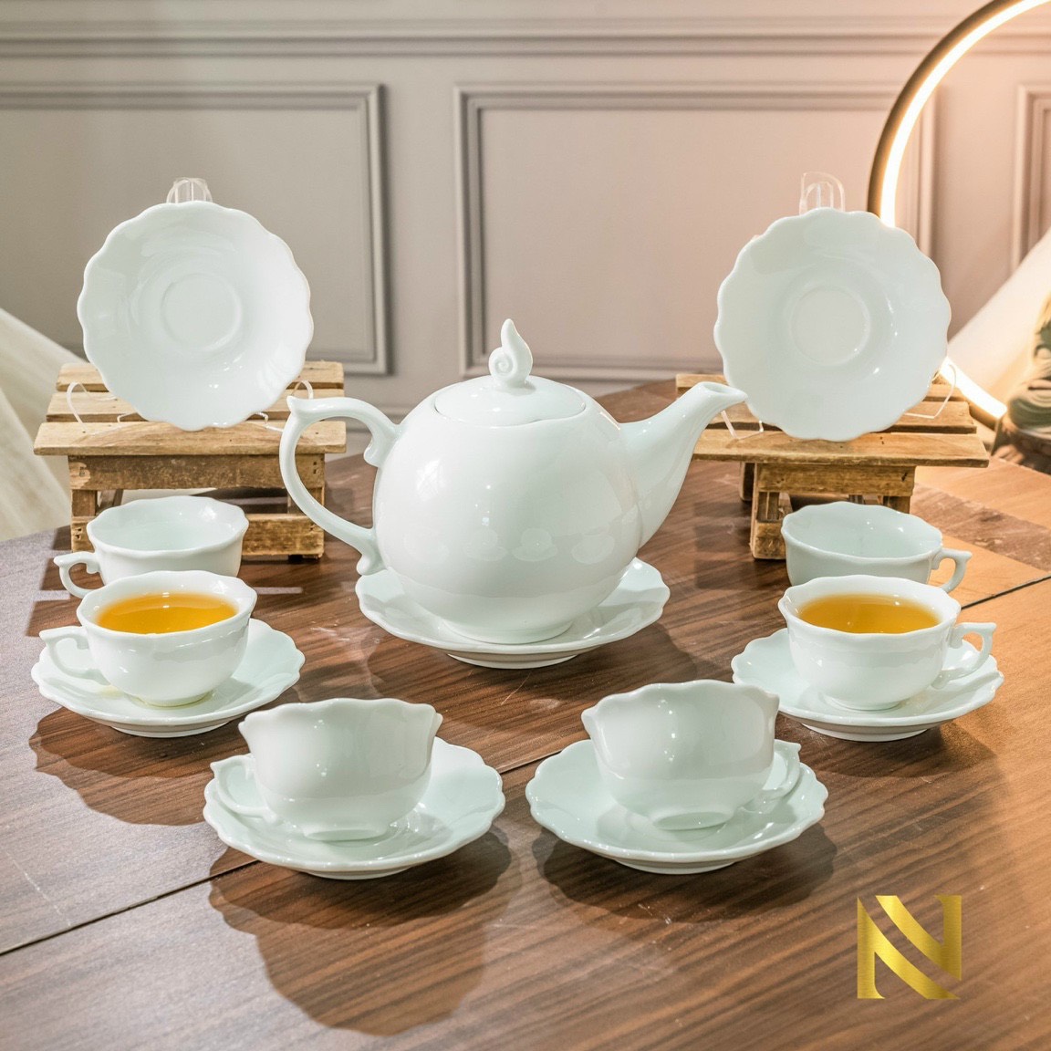 Bộ ấm chén trắng trơn