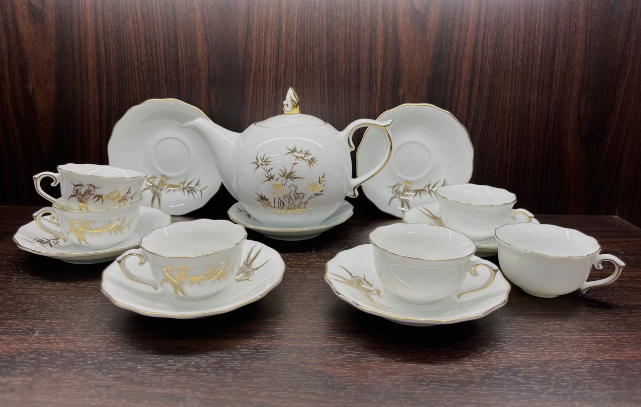 Bộ ấm chén Mẫu đơn in vàng kim