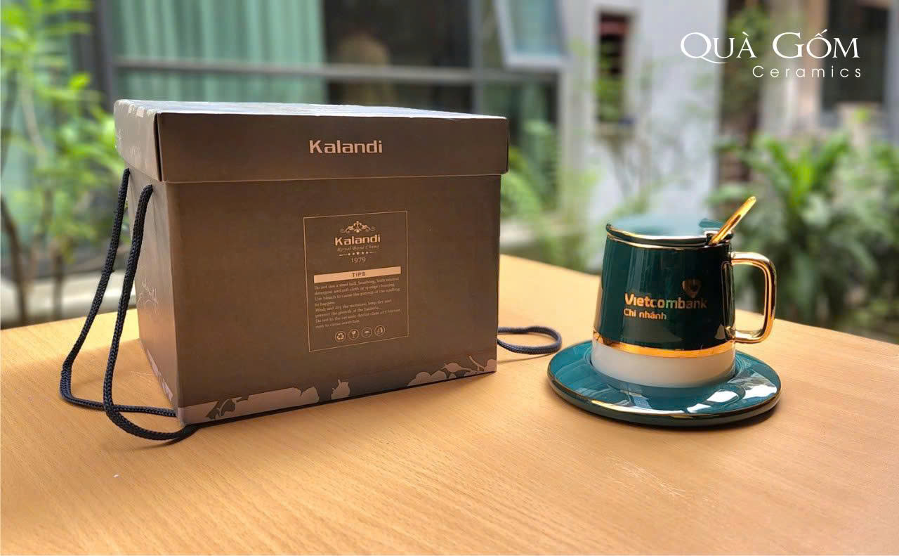 Tách cafe sứ viền vàng nhập khẩu cao cấp KH Vietcombank