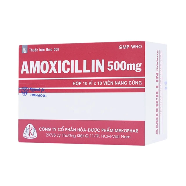 Thuốc Amoxicillin 500mg điều trị nhiễm khuẩn (hộp 10 vỉ x 10 viên)