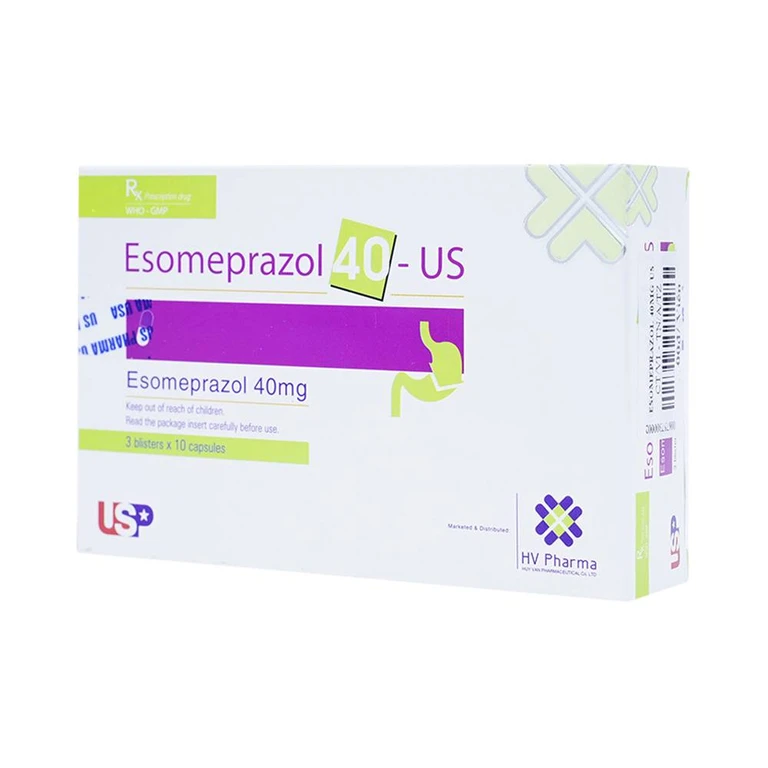 Thuốc Esomeprazol 40-US điều trị trào ngược dạ dày, thực quản (hộp 3 vỉ x 10 viên)