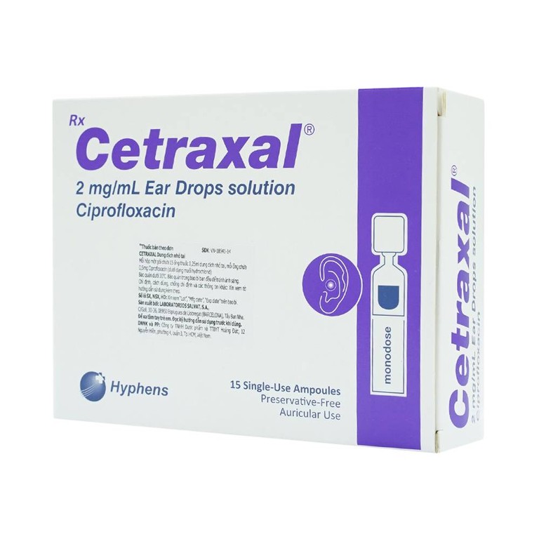 Dung dịch nhỏ tai Cetraxal điều trị viêm tai ngoài cấp tính (hộp 1 gói x 15 ống x 0,25ml)