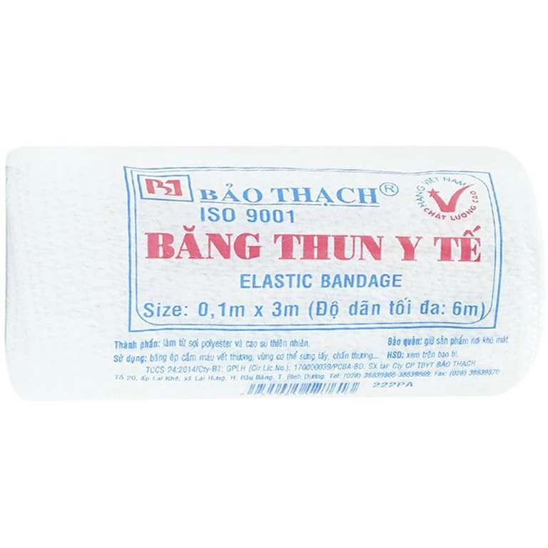 Băng thun y tế 3 móc Bảo Thạch 0.1m x 3m (gói 1 cuộn).