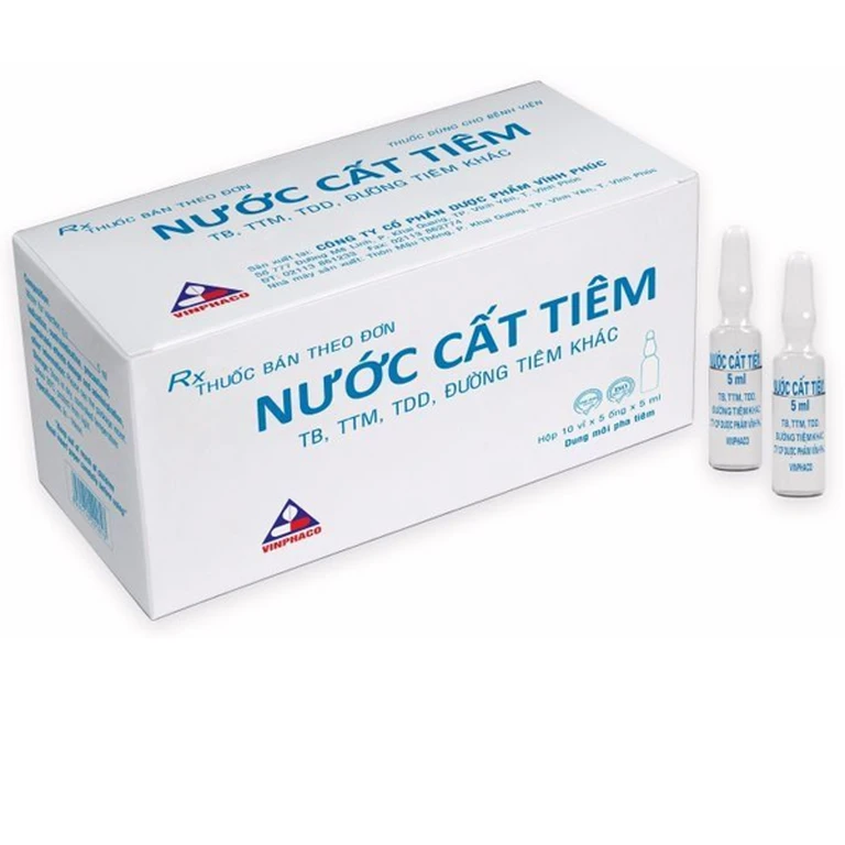 Nước cất tiêm Vinphaco dùng hòa tan, pha loãng chế phẩm thuốc tiêm (hộp 10 vỉ x 5 ống x 5ml)