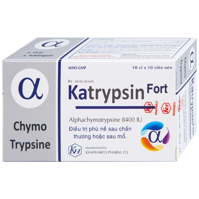 Thuốc Katrypsin Fort 8400IU điều trị phù nề sau chấn thương, phẫu thuật (hộp 10 vỉ x 10 viên)