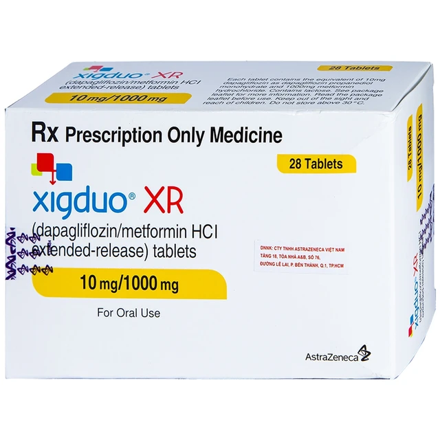 Thuốc Xigduo XR 10mg/1000mg điều trị đái tháo đường tuýp 2 (hộp 4 vỉ x 7 viên)