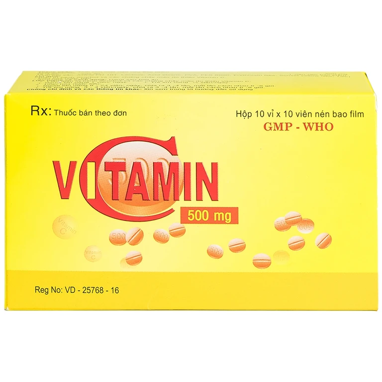 Thuốc Vitamin C 500mg Quapharco điều trị bệnh do thiếu Vitamin C (hộp 10 vỉ x 10 viên)