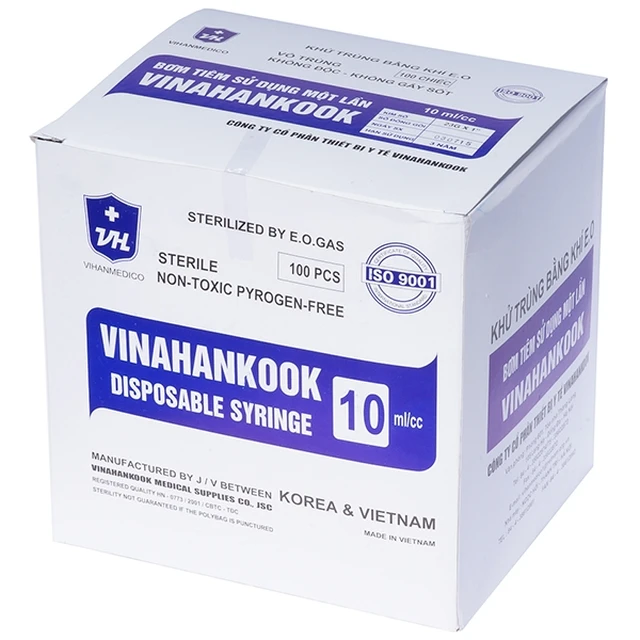 Bơm kim tiêm sử dụng một lần Vinahankook 10ml/cc (hộp 100 cái)