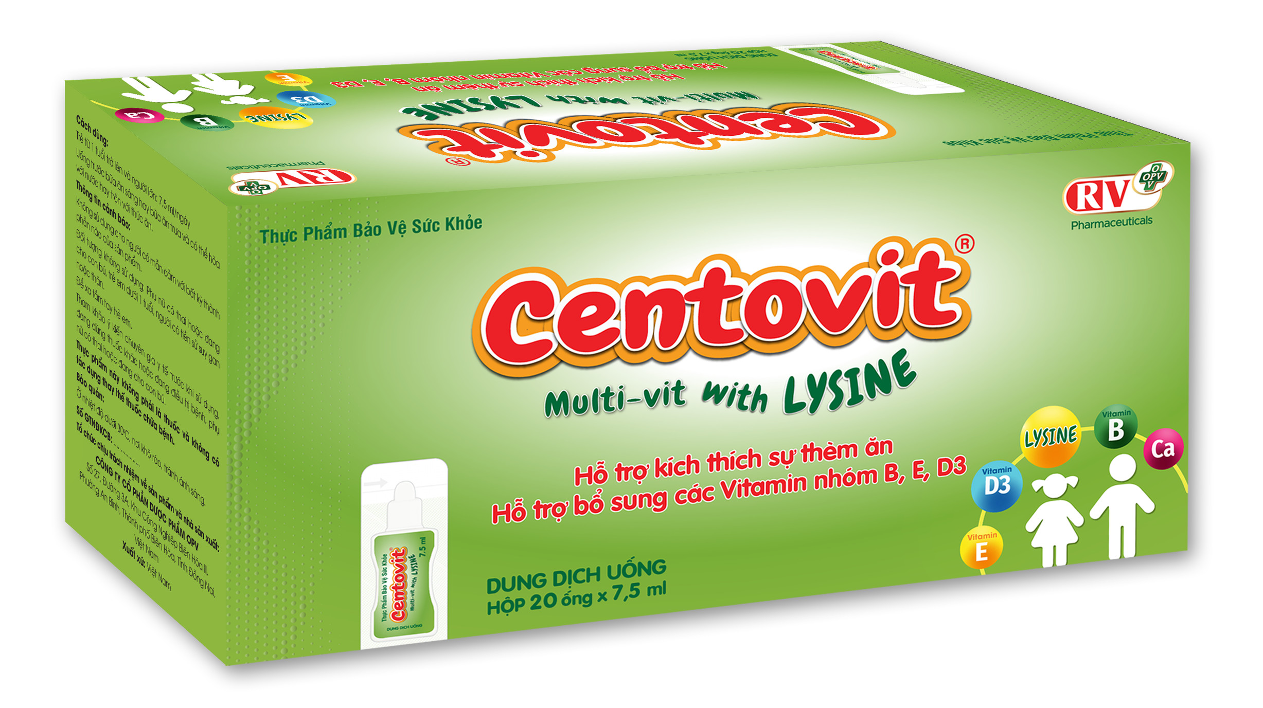 Dung dịch uống Centovit Multi-Vit With Lysine hỗ trợ bổ sung Vitamin (hộp 20 ống x 7,5 ml)