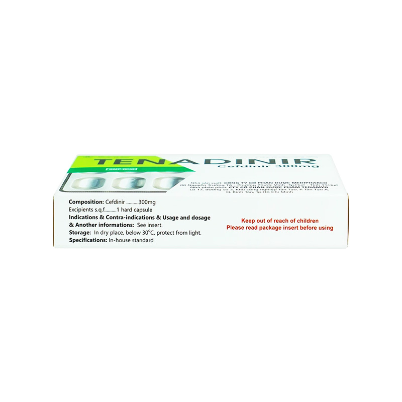 Thuốc Tenadinir 300mg điều trị nhiễm khuẩn ở mức độ nhẹ và vừa (hộp 2 vỉ x 10 viên)