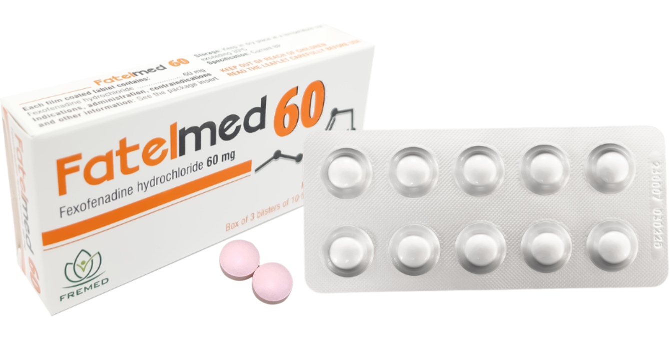 Thuốc Fatelmed 60 điều trị viêm mũi dị ứng, mày đay (hộp 3 vỉ x 10 viên)