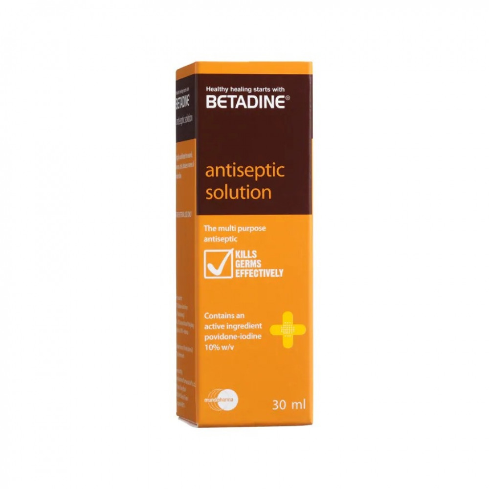 Dung dịch sát khuẩn Betadine Antiseptic ngăn ngừa nhiễm khuẩn vết thương (hộp 1 chai x 30ml)